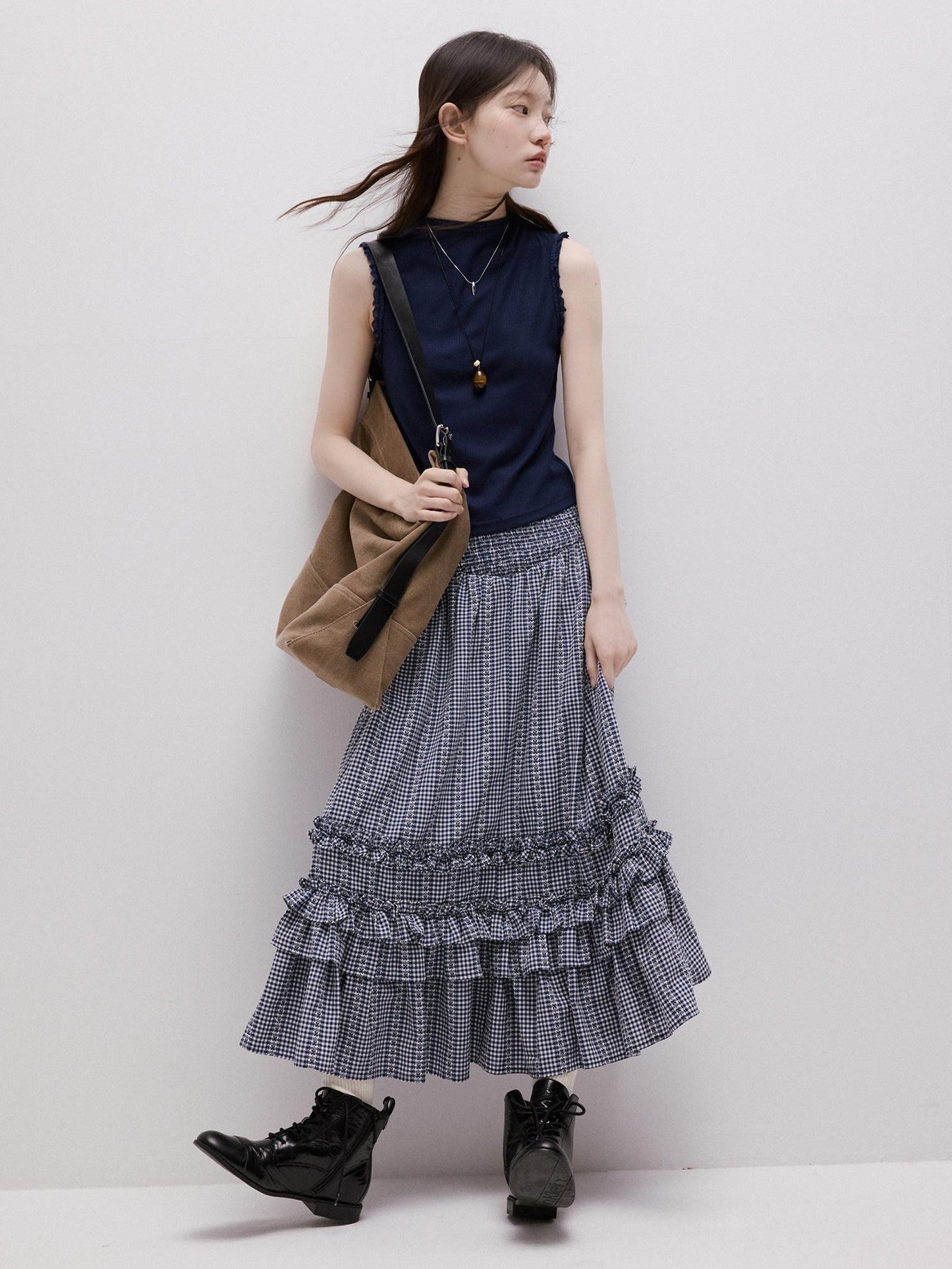 FUSSED Lace Trim Mock Neck Side Bust Concealing Slim Cropped Women&