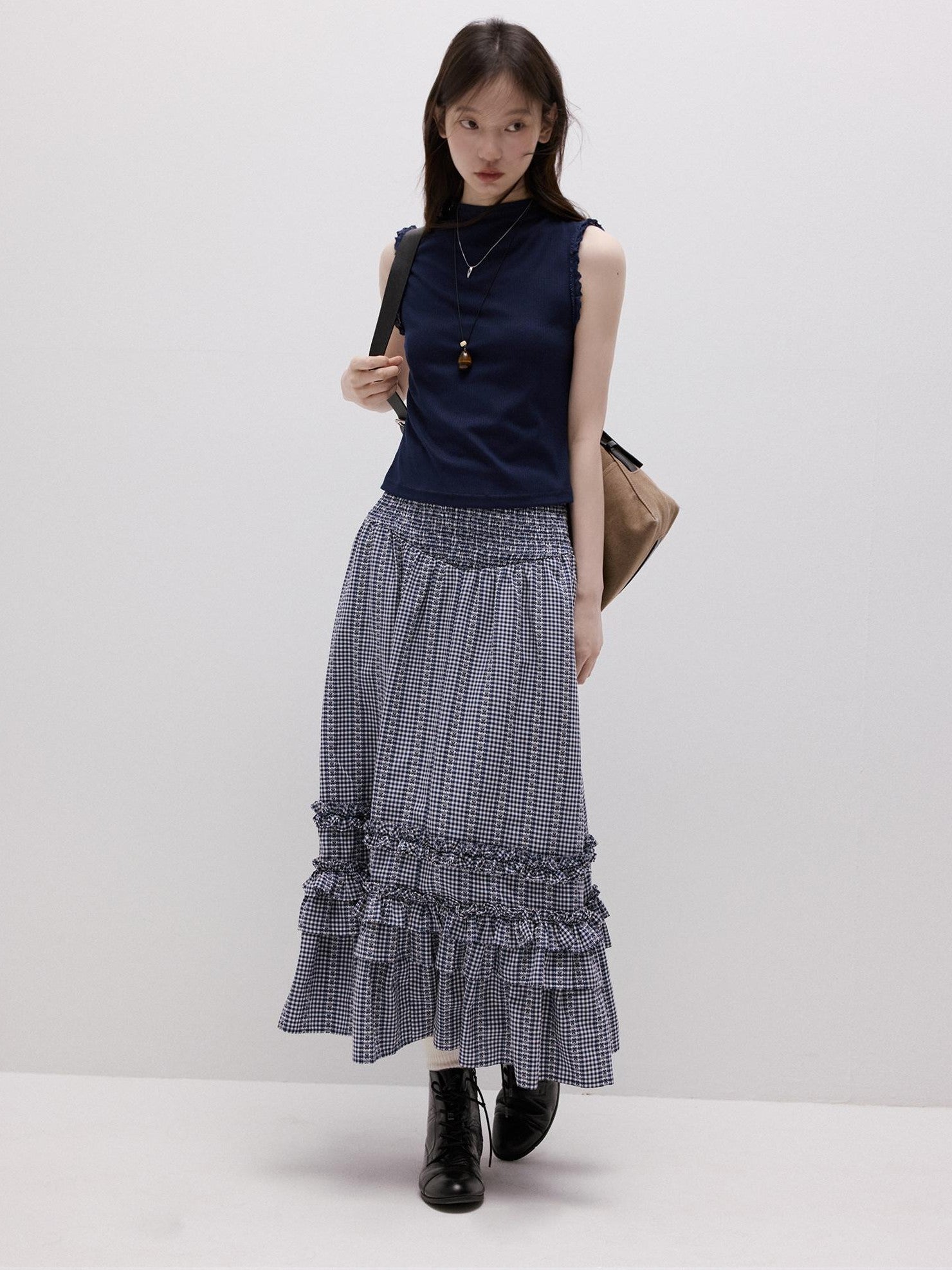 FUSSED Lace Trim Mock Neck Side Bust Concealing Slim Cropped Women&