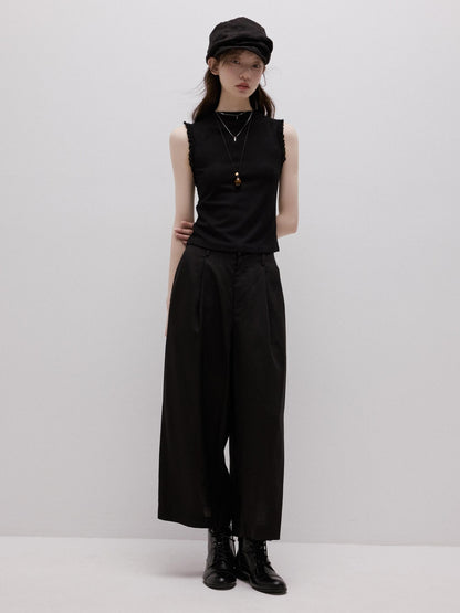 FUSSED Lace Trim Mock Neck Side Bust Concealing Slim Cropped Women&