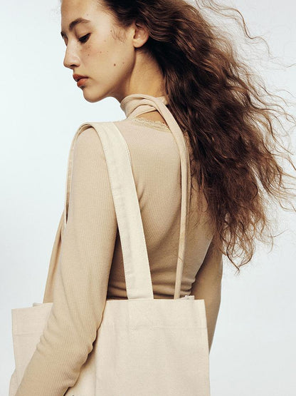 FUSSED Lace Trimmed Ribbed Knit Top With Scarf