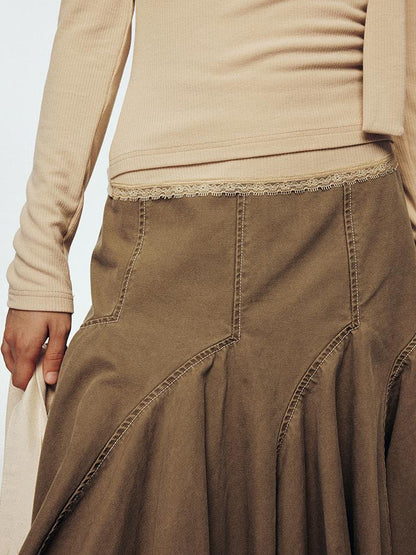 FUSSED Lace Trimmed Ribbed Knit Top With Scarf