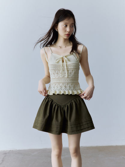 FUSSED_Layered_A_Line_Mid_Waist_Spliced_Lined_Side_Zipper_Youth_Cedar_Green_Mini_Skirt_MISSTT