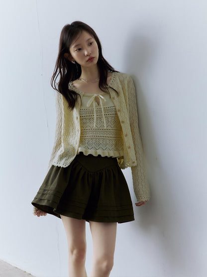 FUSSED Layered A Line Mid Waist Spliced Lined Side Zipper Youth Cedar Green Mini Skirt