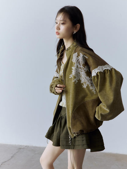 FUSSED Layered A Line Mid Waist Spliced Lined Side Zipper Youth Cedar Green Mini Skirt
