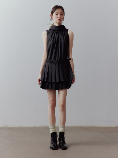 FUSSED_Layered_Spliced_Double_Pleat_Tie_High_Neck_Aline_Women&