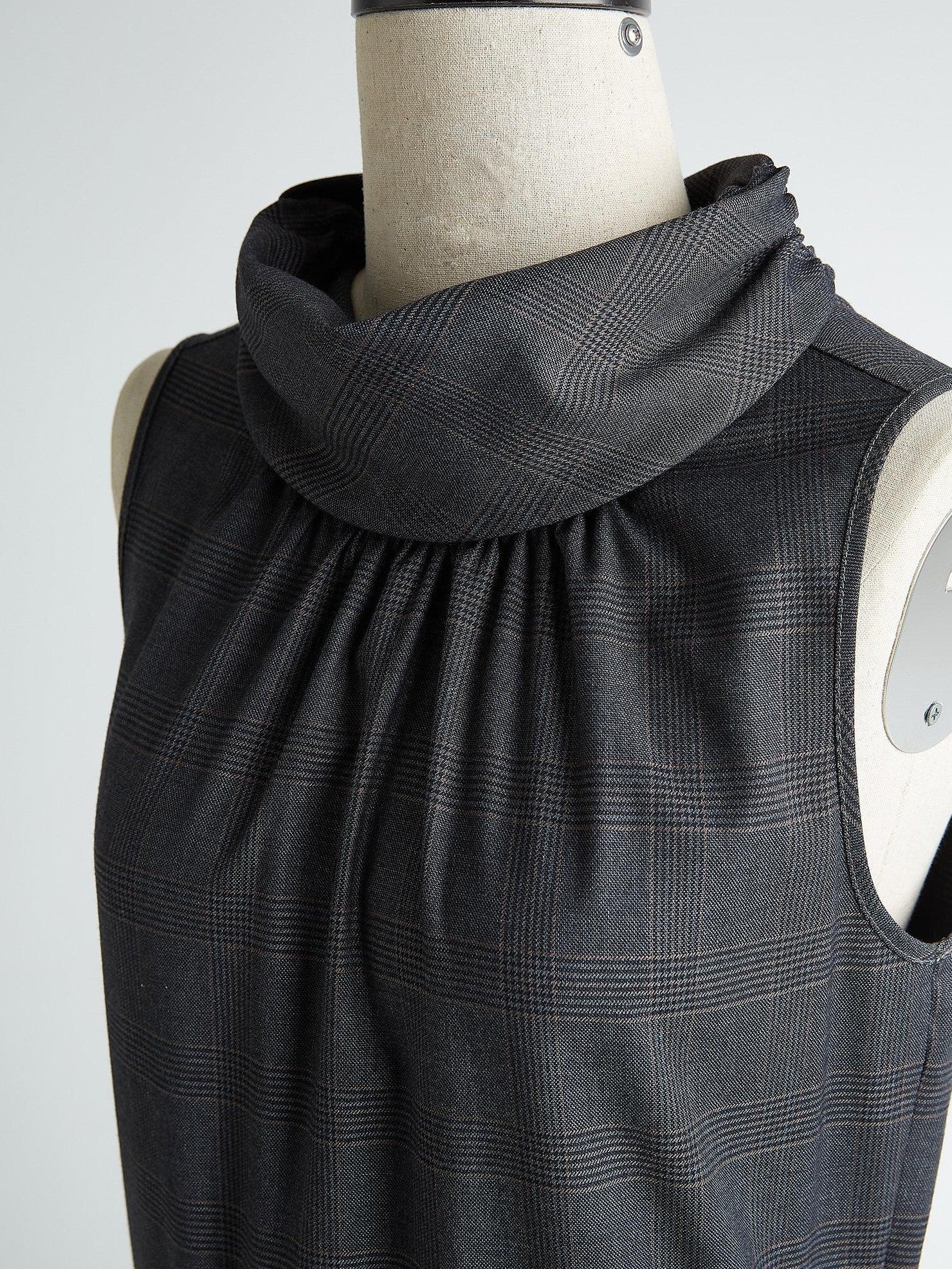FUSSED Layered Spliced Double Pleat Tie High Neck Aline Women&