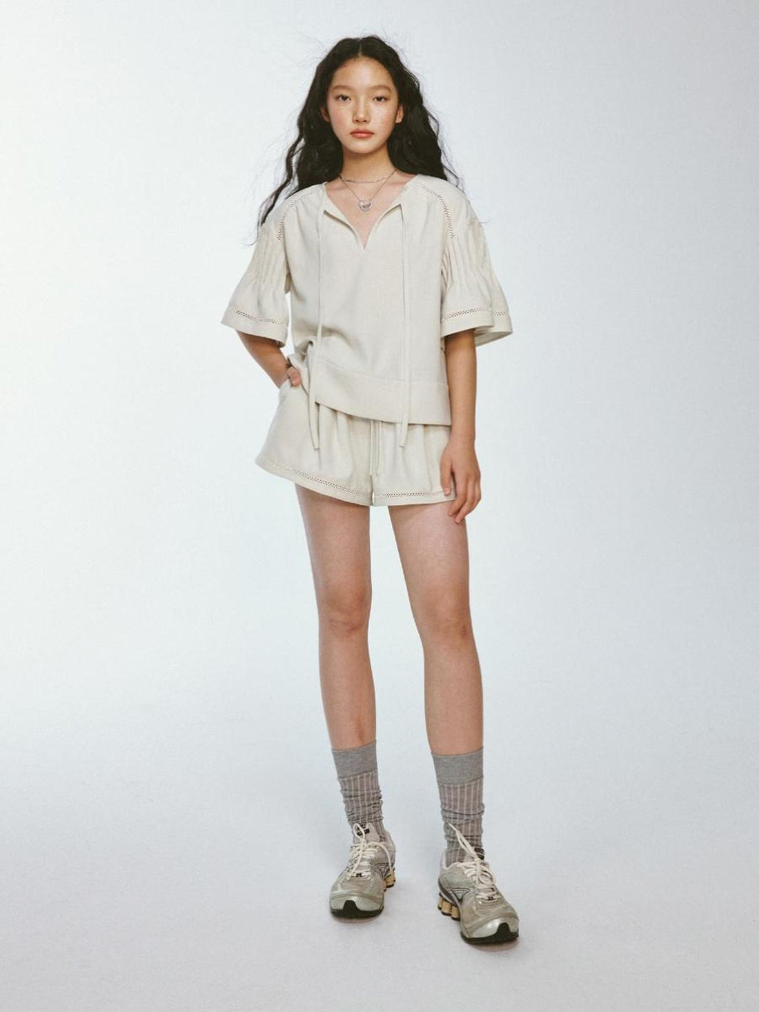 FUSSED Lazy Vacation Crochet Trimmed A Line Shorts In Apricot