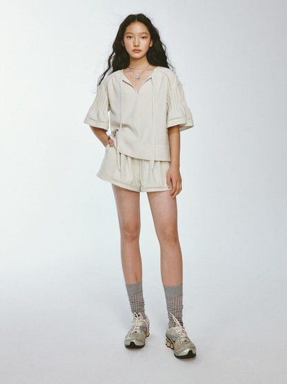FUSSED Lazy Vacation Crochet Trimmed A Line Shorts In Apricot