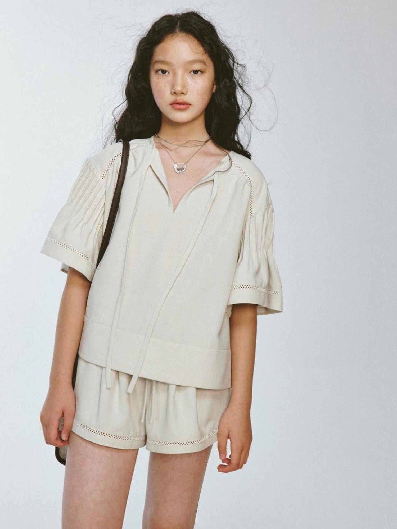 FUSSED Lazy Vacation Crochet Trimmed A Line Shorts In Apricot