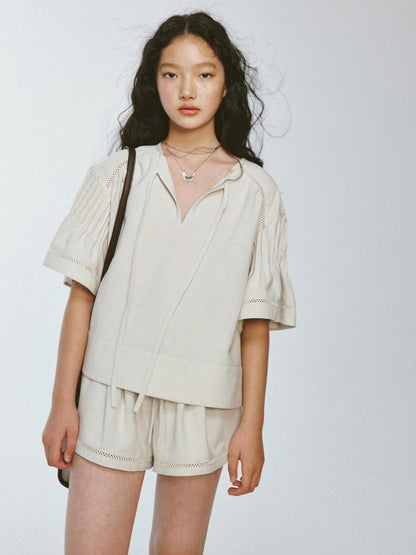 FUSSED Lazy Vacation Crochet Trimmed A Line Shorts In Apricot