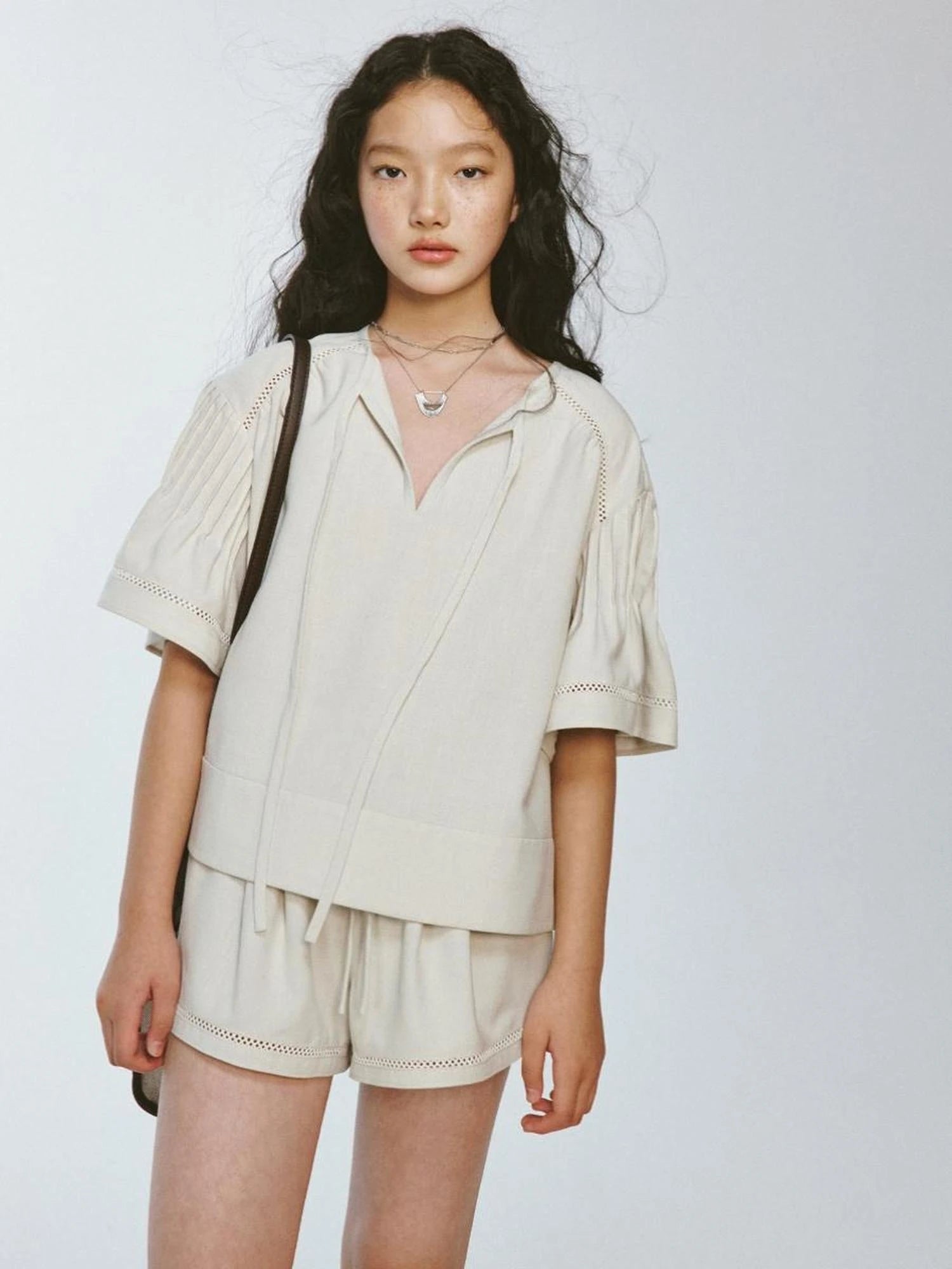 Lazy Vacation Crochet Trimmed A Line Shorts In Apricot