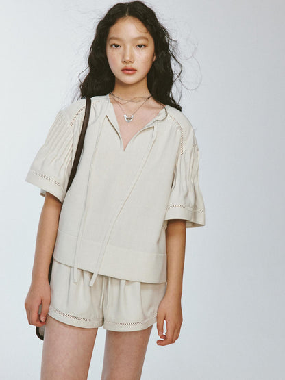 FUSSED Lazy Vacation Crochet Trimmed A Line Shorts In Apricot