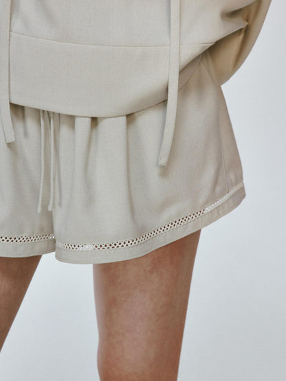 FUSSED Lazy Vacation Crochet Trimmed A Line Shorts In Apricot