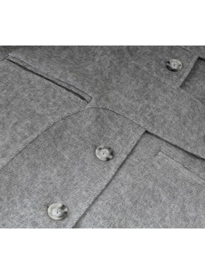FUSSED Light Gray Asymmetric Wrap Double Face Wool Women&