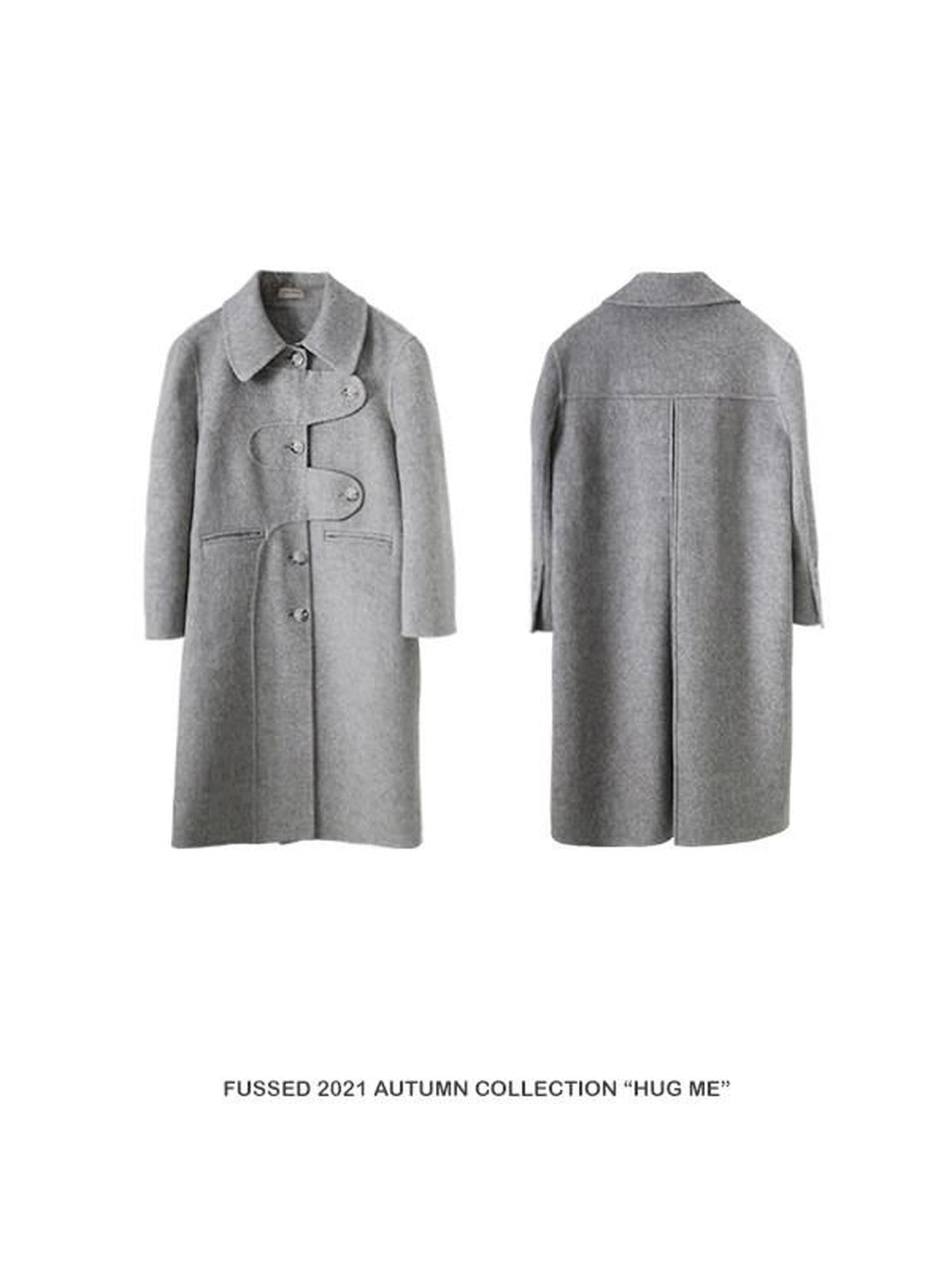 FUSSED Light Gray Asymmetric Wrap Double Face Wool Women&