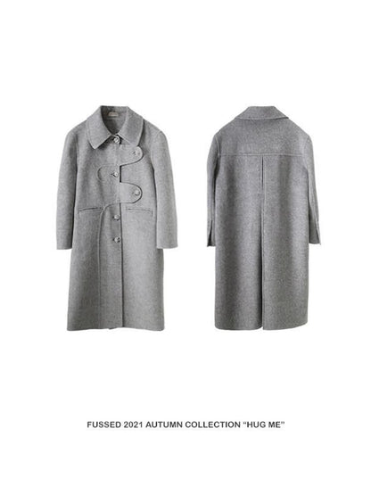FUSSED Light Gray Asymmetric Wrap Double Face Wool Women&