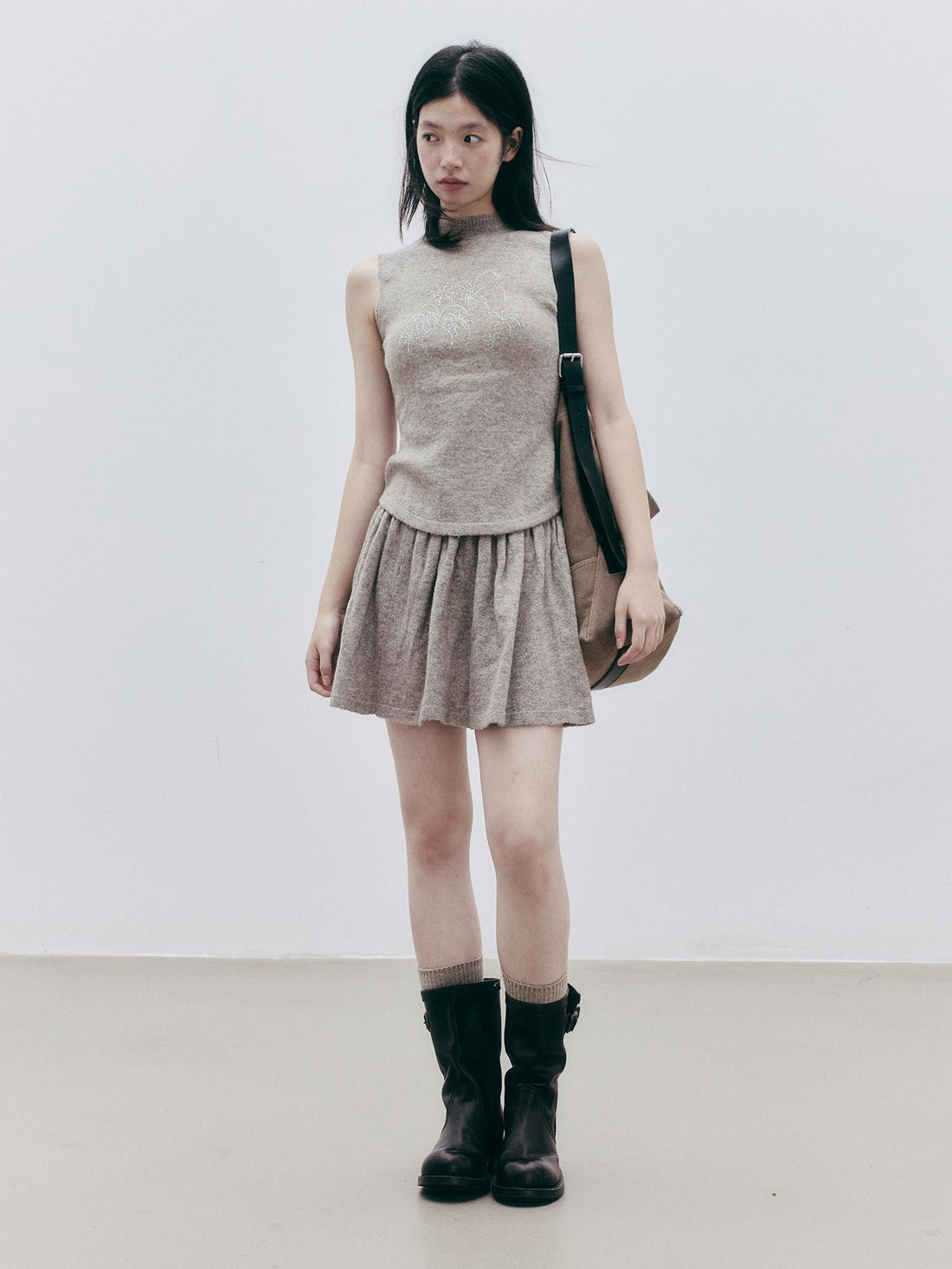 FUSSED Linen Texture A Line High Stretch Knit Women&