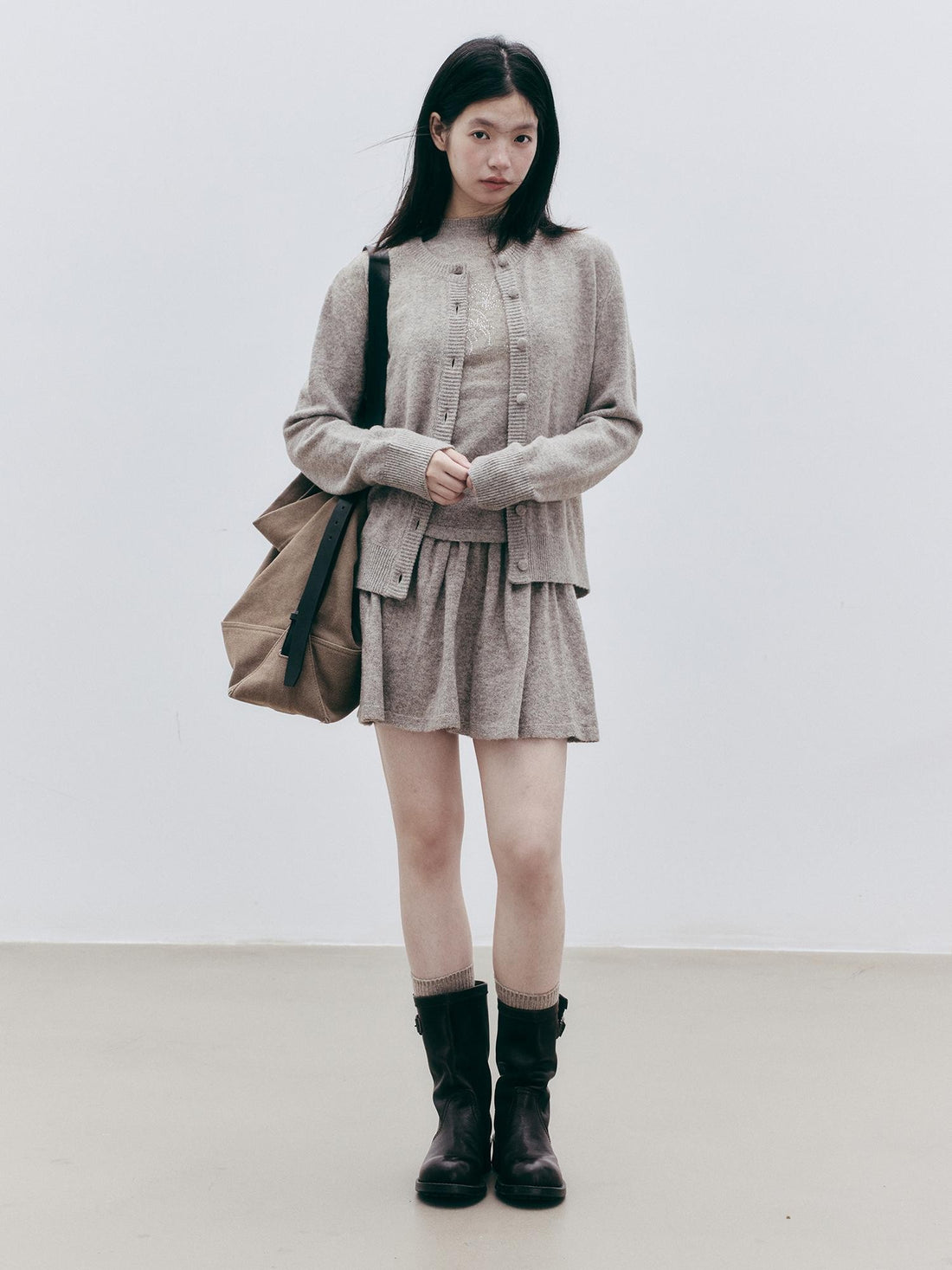 FUSSED Linen Texture A Line High Stretch Knit Women&