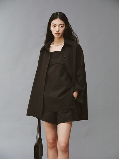 FUSSED_Linen_Texture_Shell_Buttons_Polo_Collar_Women&