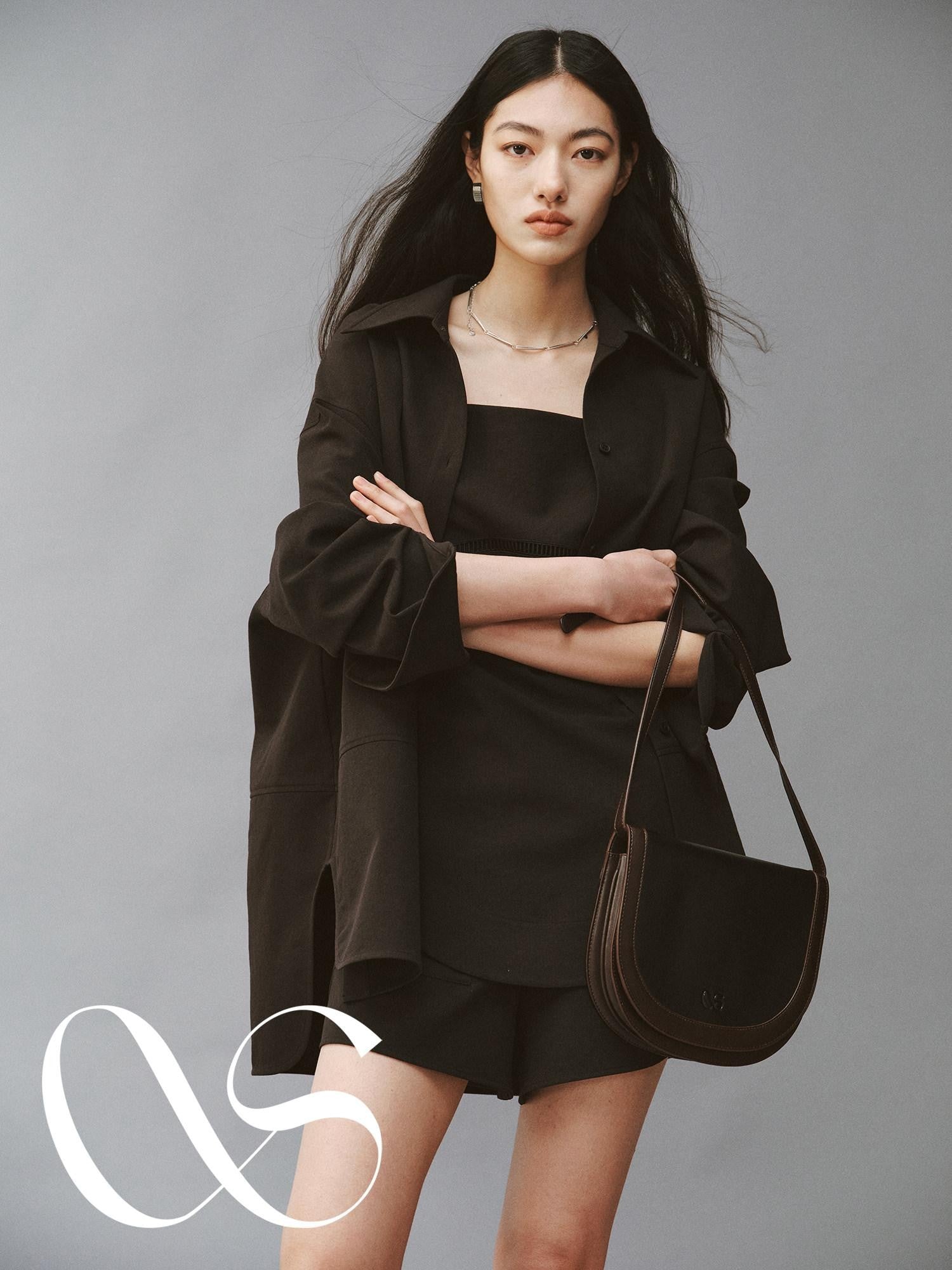FUSSED Linen Texture Shell Buttons Polo Collar Women&