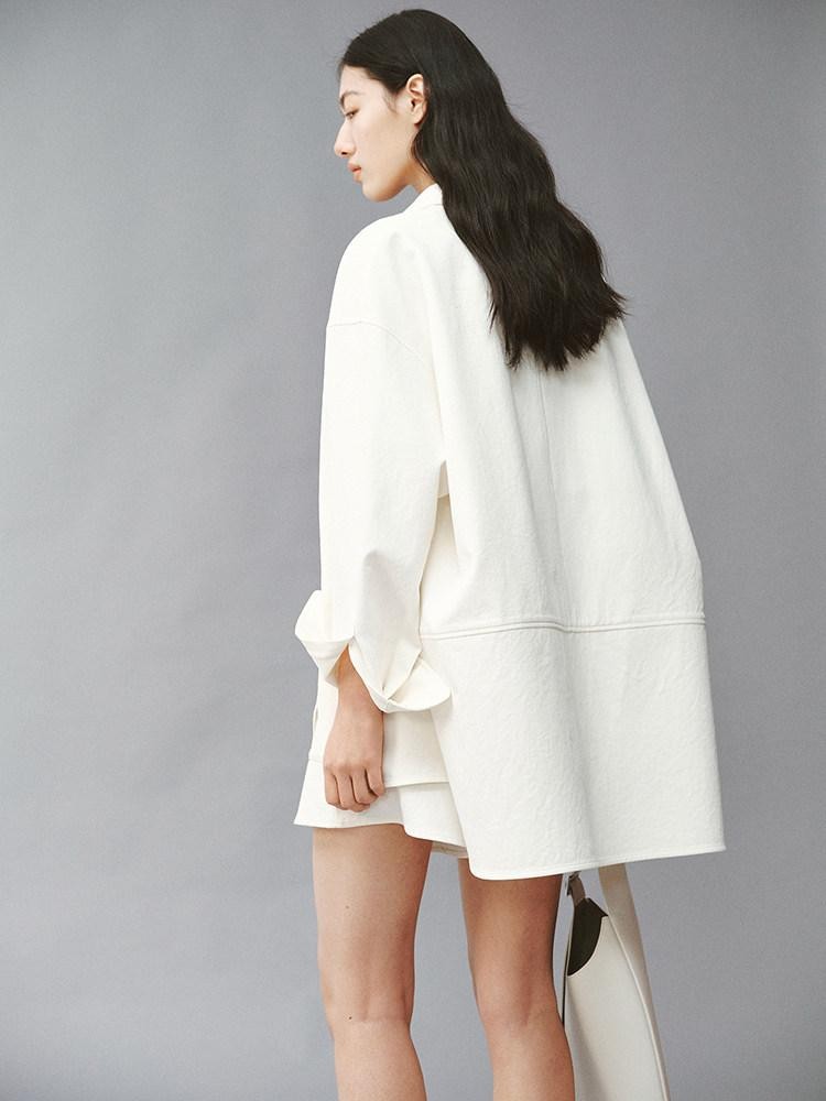 FUSSED Linenlike Polo Button Long Sleeve Relaxed Drop Shoulder Women&