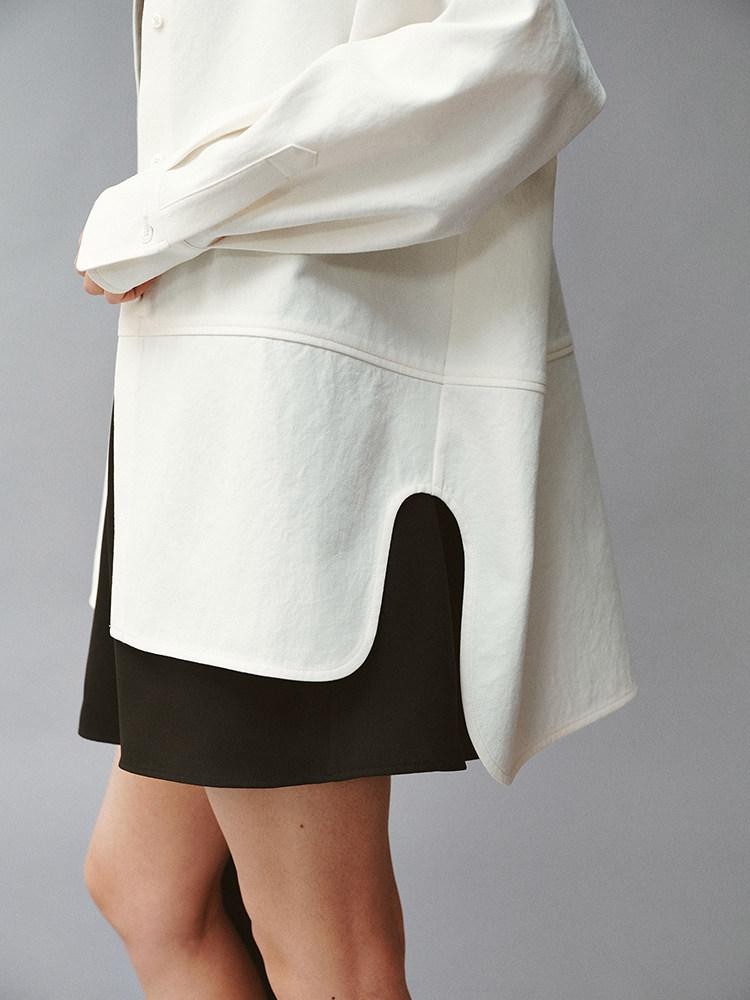 FUSSED Linenlike Polo Button Long Sleeve Relaxed Drop Shoulder Women&