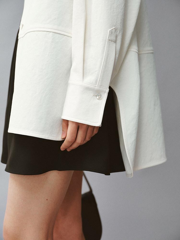 FUSSED Linenlike Polo Button Long Sleeve Relaxed Drop Shoulder Women&