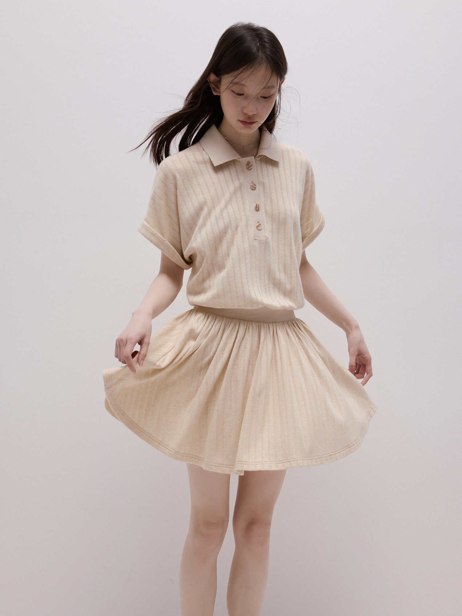 FUSSED_Lotus_Apricot_Ribbed_Jacquard_Faux_Two_Piece_Women&