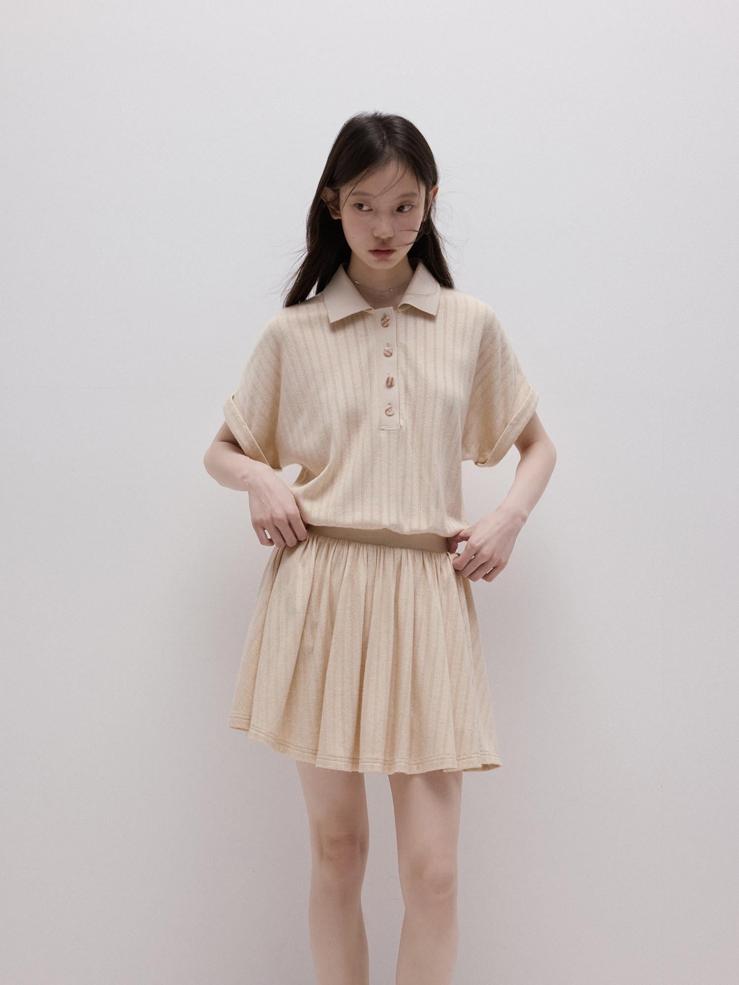 FUSSED Lotus Apricot Ribbed Jacquard Faux Two Piece Women&