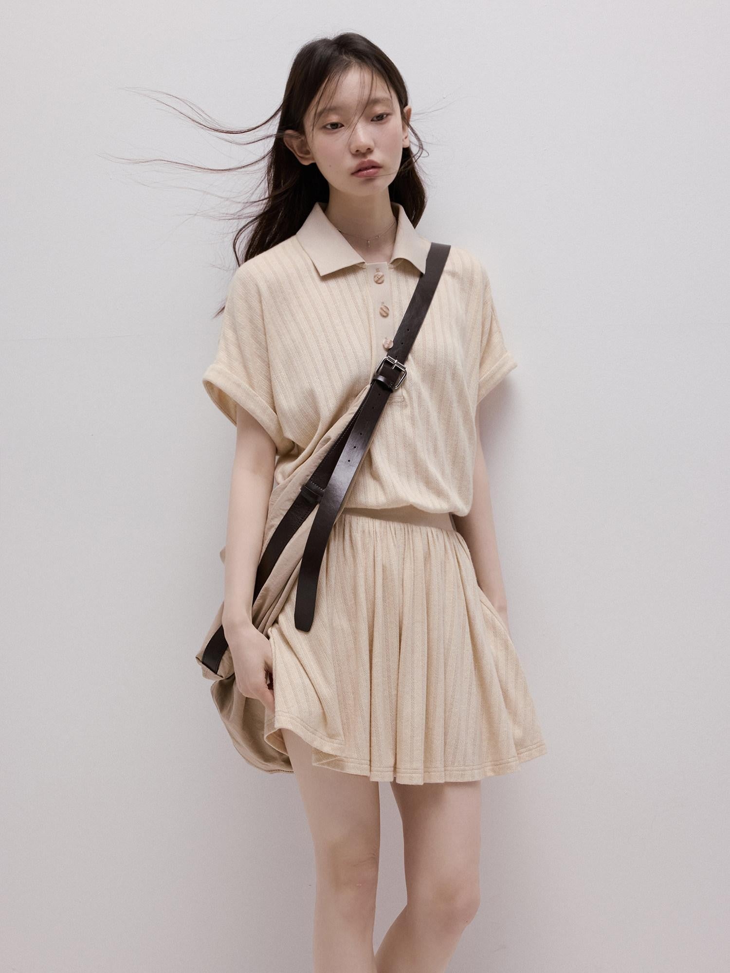 FUSSED Lotus Apricot Ribbed Jacquard Faux Two Piece Women&