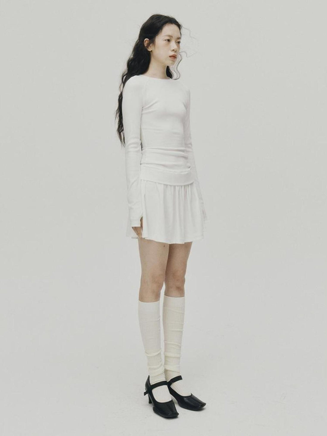 FUSSED Low Waist Stacked Ribbed Knit Dress with Raglan Sleeves