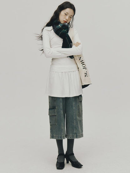 FUSSED Low Waist Stacked Ribbed Knit Dress with Raglan Sleeves
