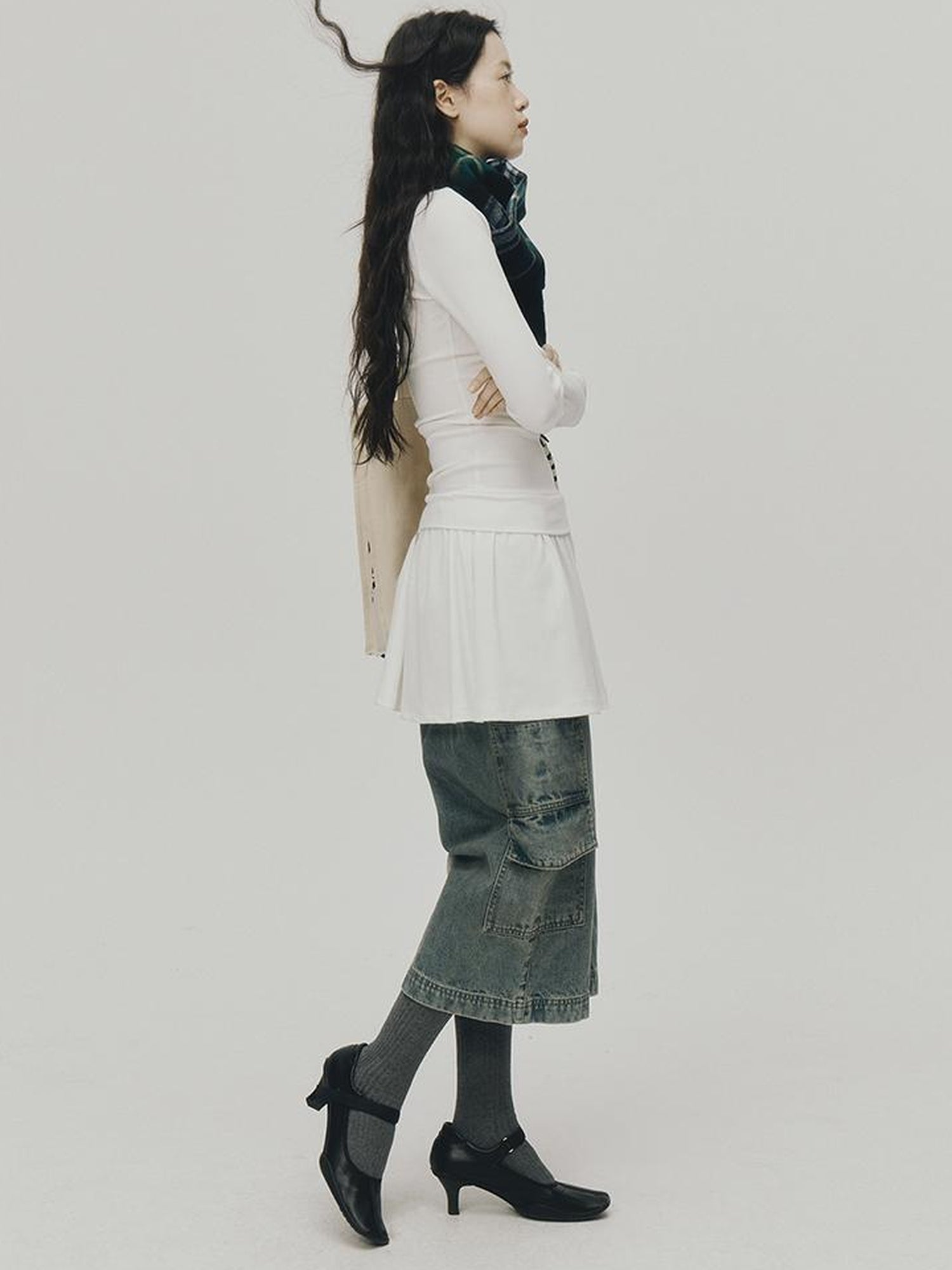 FUSSED Low Waist Stacked Ribbed Knit Dress with Raglan Sleeves