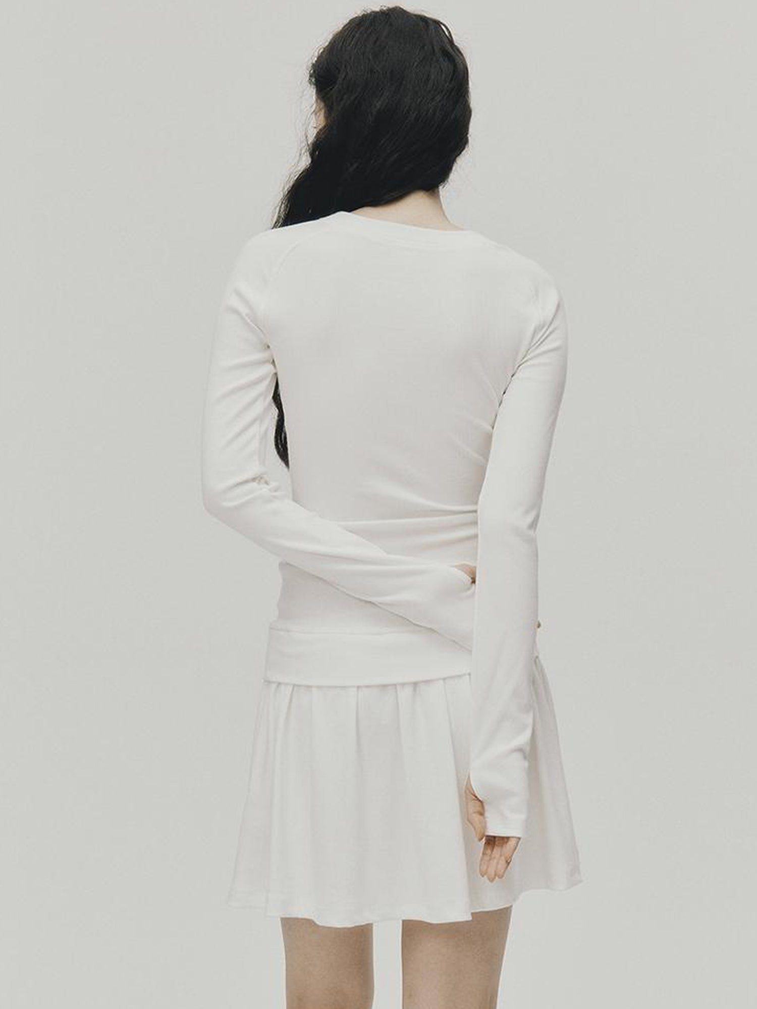 FUSSED Low Waist Stacked Ribbed Knit Dress with Raglan Sleeves