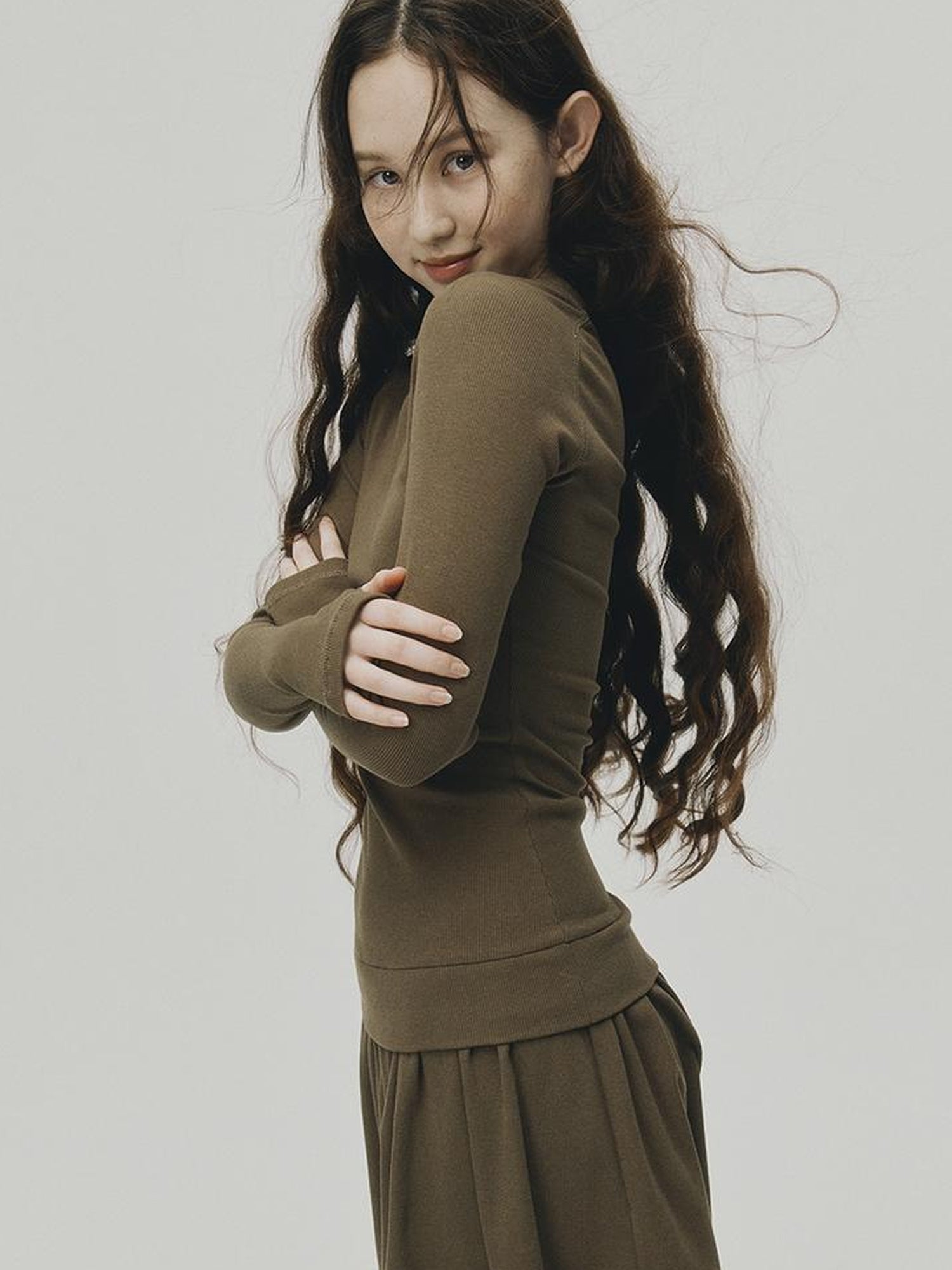 FUSSED Low Waist Stacked Ribbed Knit Dress with Raglan Sleeves