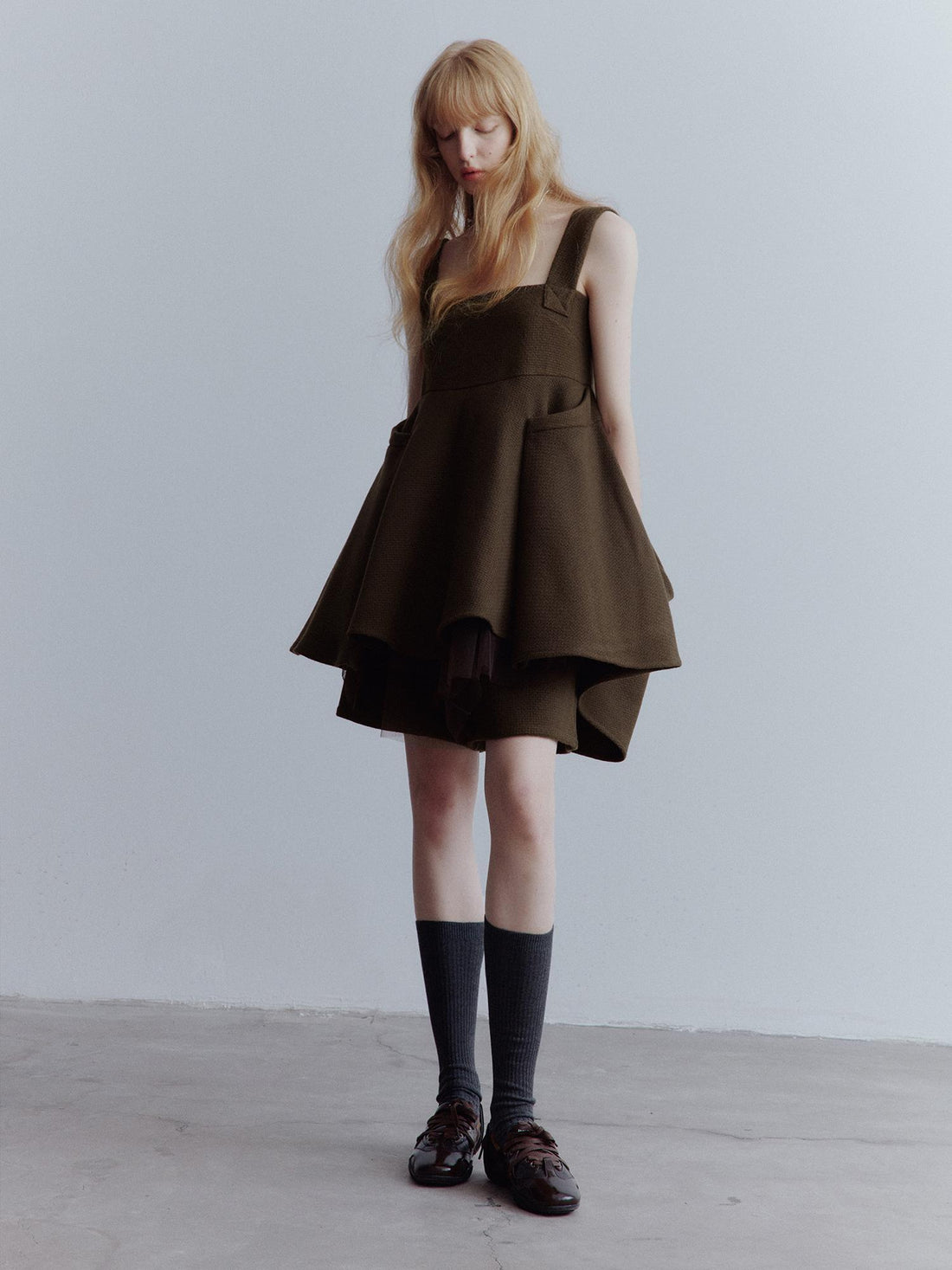 FUSSED Manta Deconstructed A Line Dress With Layered Mesh