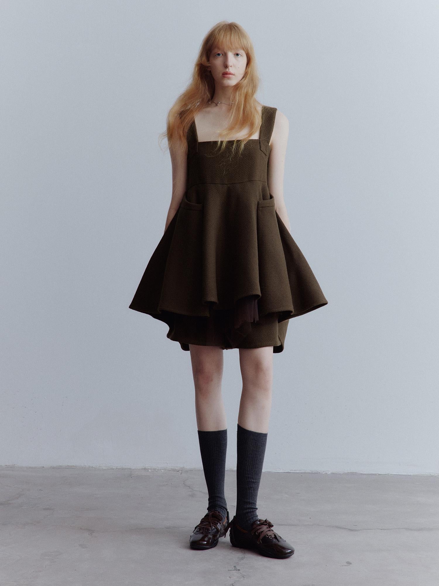 FUSSED Manta Deconstructed A Line Dress With Layered Mesh