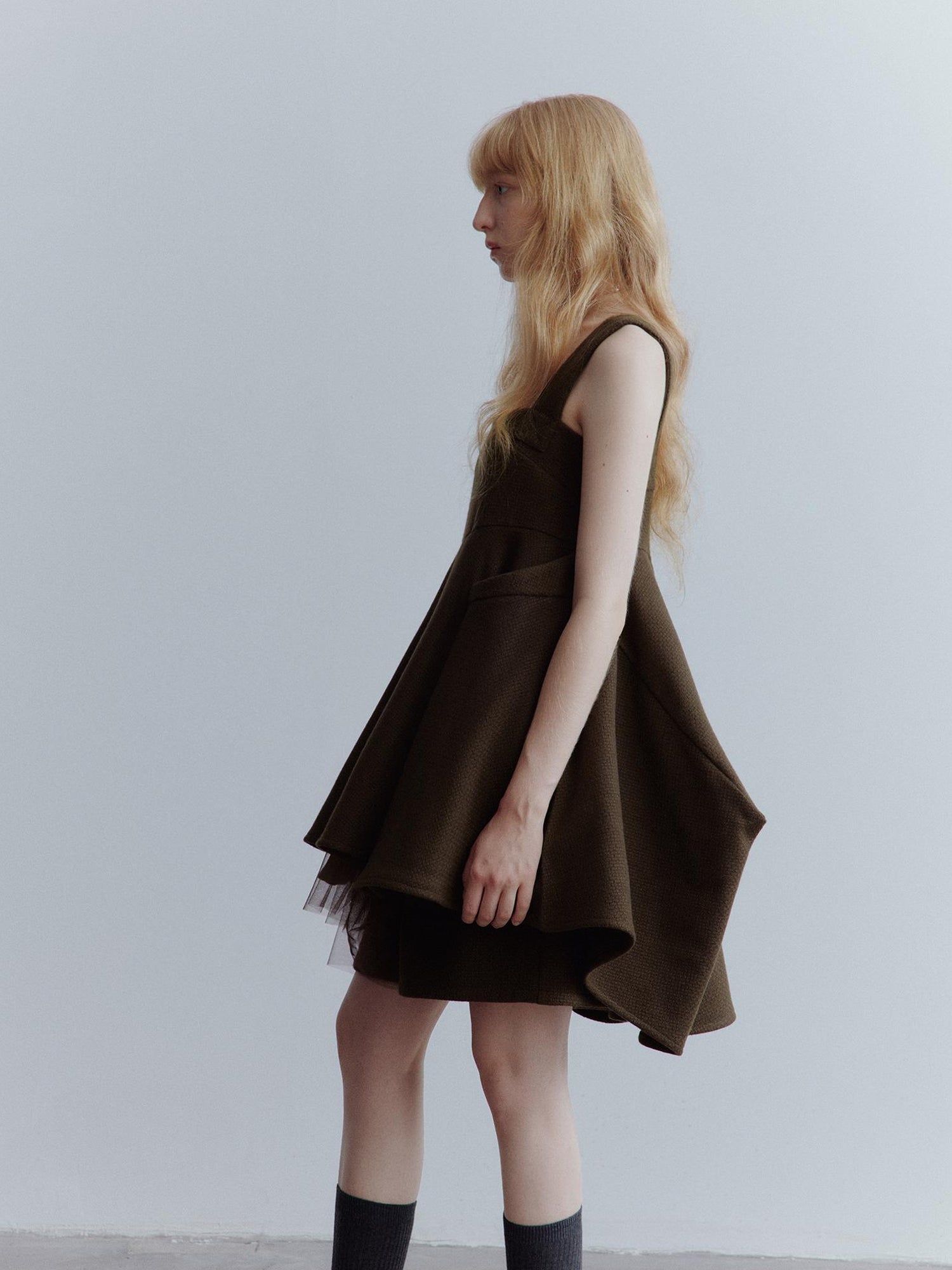 FUSSED Manta Deconstructed A Line Dress With Layered Mesh