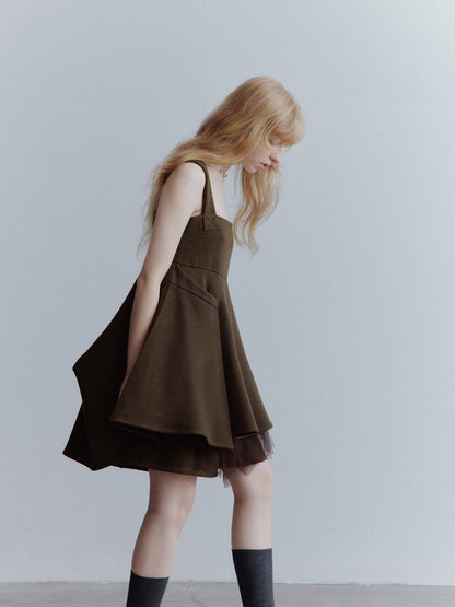 FUSSED Manta Deconstructed A Line Dress With Layered Mesh
