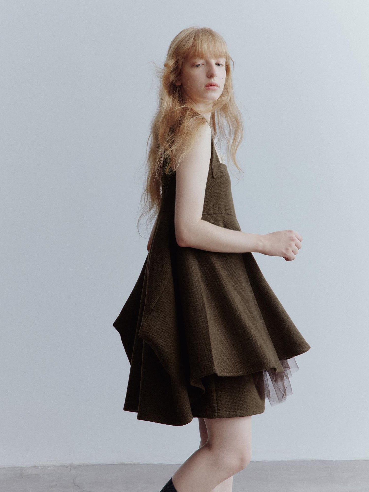 FUSSED Manta Deconstructed A Line Dress With Layered Mesh