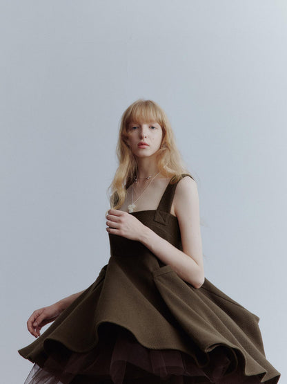FUSSED Manta Deconstructed A Line Dress With Layered Mesh