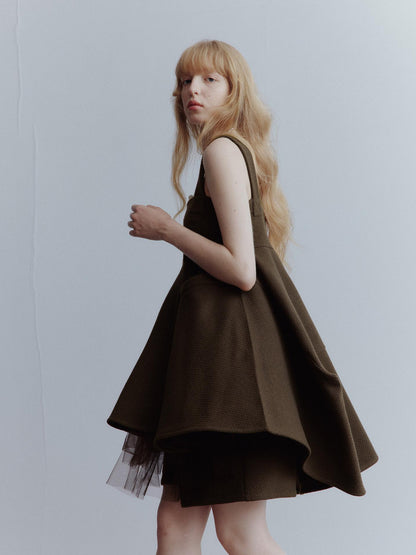 FUSSED Manta Deconstructed A Line Dress With Layered Mesh