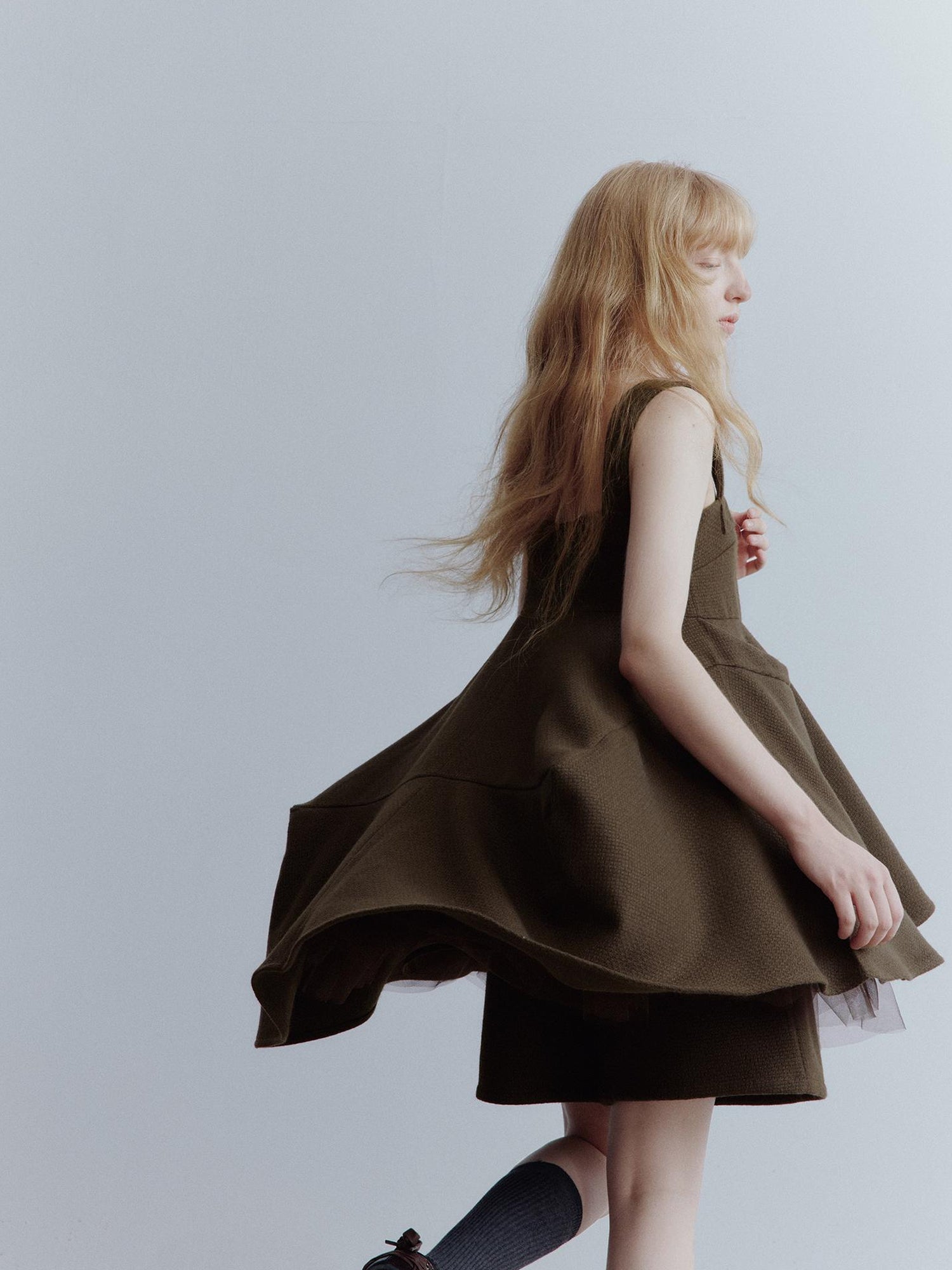 FUSSED Manta Deconstructed A Line Dress With Layered Mesh
