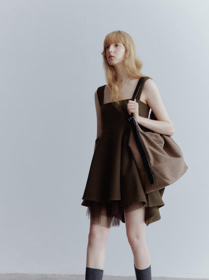 FUSSED Manta Deconstructed A Line Dress With Layered Mesh