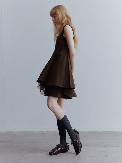 FUSSED Manta Deconstructed A Line Dress With Layered Mesh