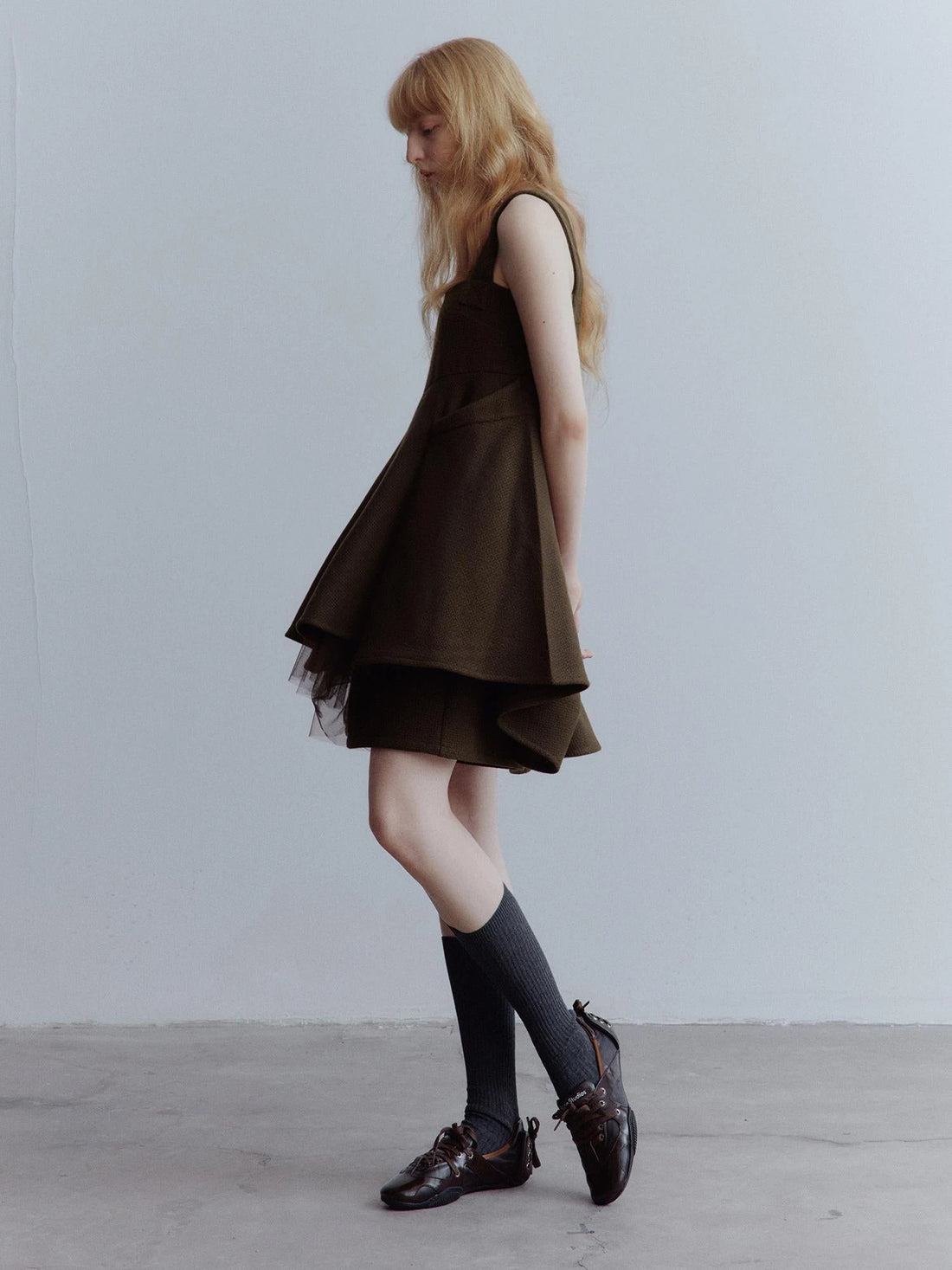 Manta Deconstructed A Line Dress With Layered Mesh