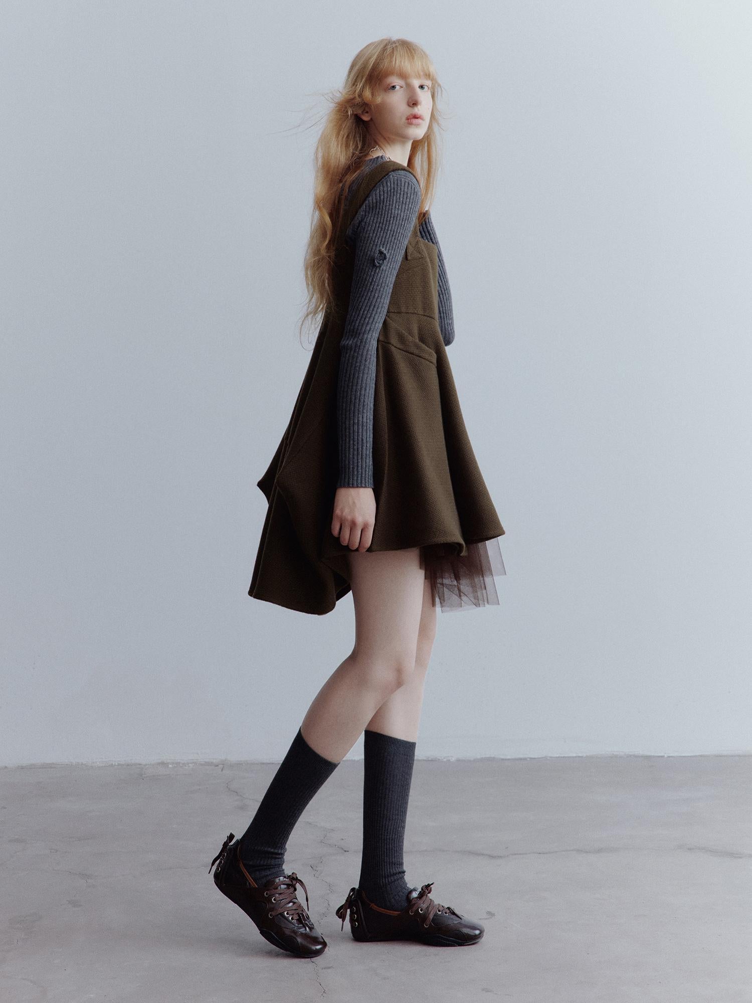 FUSSED Manta Deconstructed A Line Dress With Layered Mesh