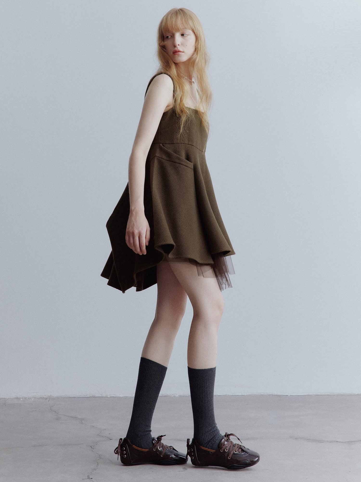 FUSSED Manta Deconstructed A Line Dress With Layered Mesh