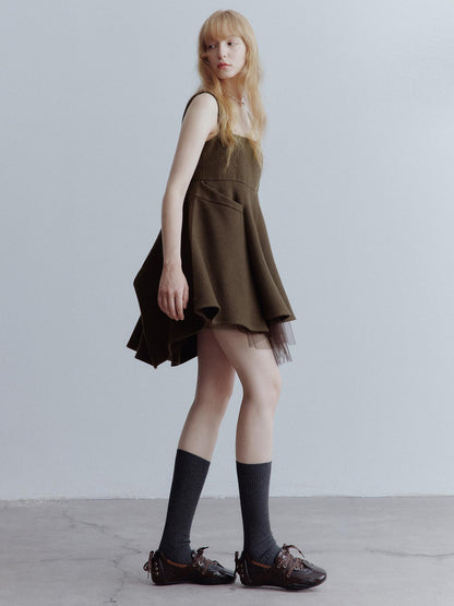 FUSSED Manta Deconstructed A Line Dress With Layered Mesh