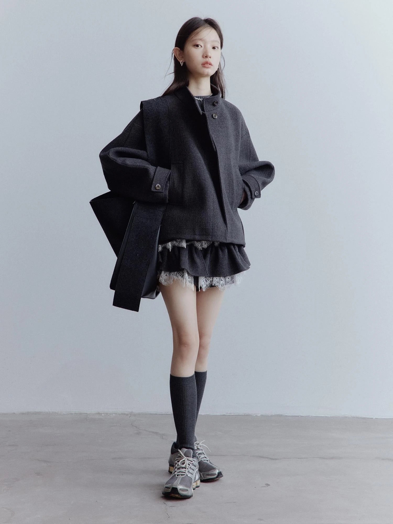 Manta Wool Blend Textured Asymmetric Collar Coat